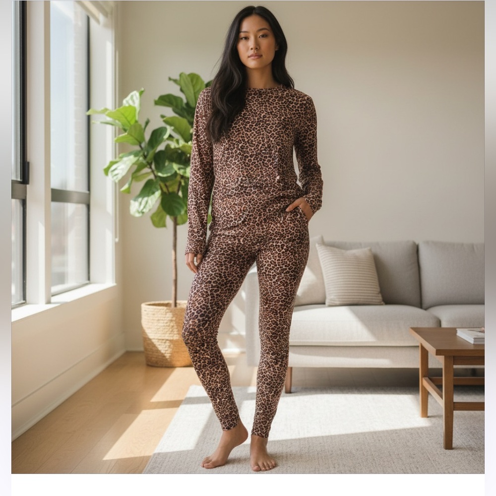 Essentials Brown Leopard Print Pajama Set